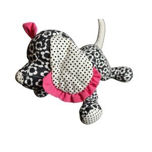 Douglas Cuddle Toy Black White Dog 8in Plush Quilted Stuffed Flower Print w/ Bow